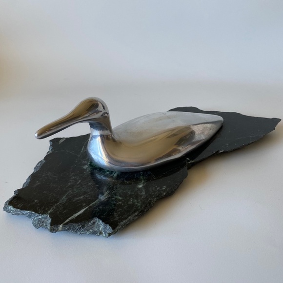 Vintage Haselton Sculpture: Aluminium LOON on Marble Base, Signed, Collectible - Picture 1 of 15